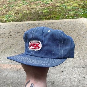 Vintage FCX Denim Snapback Trucker Hat Retro Jean Ball Cap Flat Bill